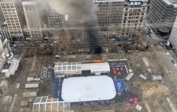 A fire broke out this morning at the Bank of America Bryant Park Winter Village.